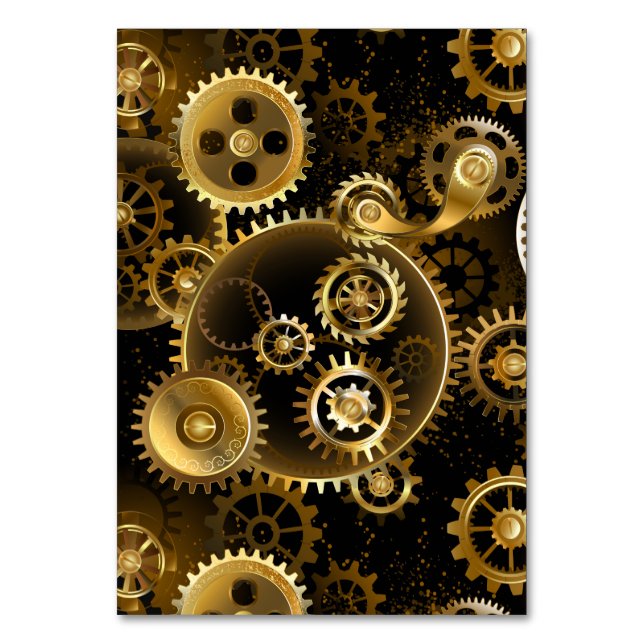 Nahtlose Steampunk-Messingzahnräder Tischnummer (Vorderseite)