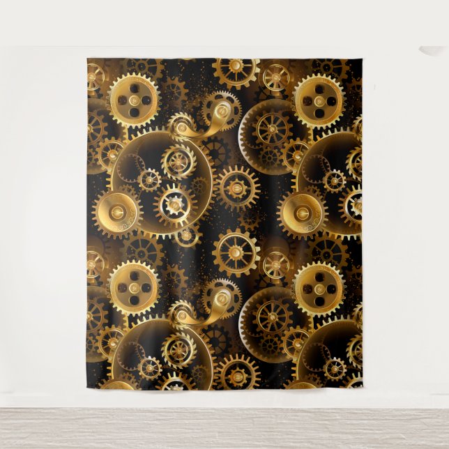 Nahtlose Steampunk-Messingzahnräder Wandteppich (Vorderseite)