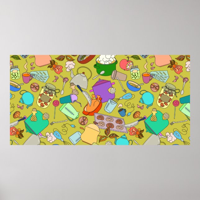 Nahtlose Textur. Handgezogene Doodles Nahrungsmitt Poster (Vorne)