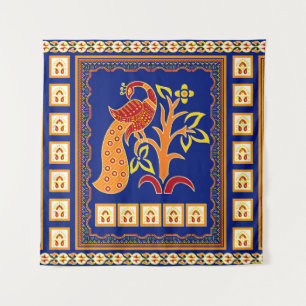 Nahtlose traditionelle indische Grenze mit Pfau Wandteppich