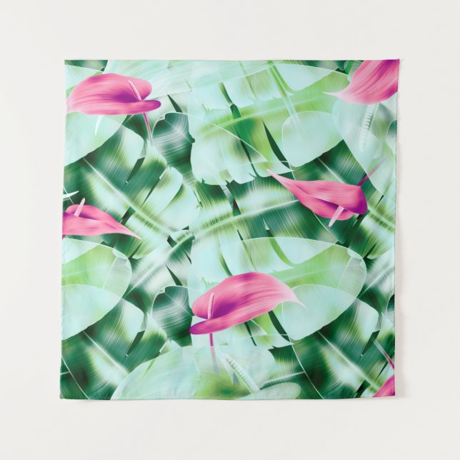 Nahtlose tropische Blätter Muster Hintergrund, Ret Wandteppich (Vorderseite)