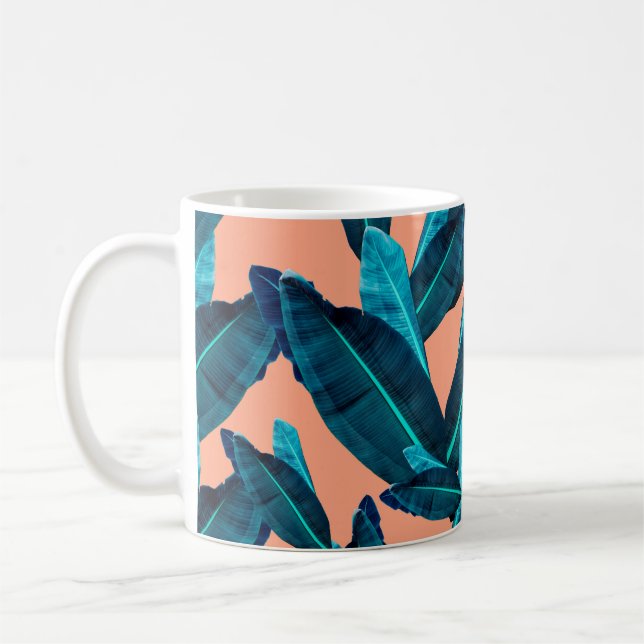 Nahtlose tropische Blume, Pflanze und Blattmuster  Kaffeetasse (Links)