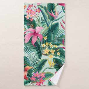 nahtlose tropische Blumenmuster mit Hibiskus und Badehandtuch