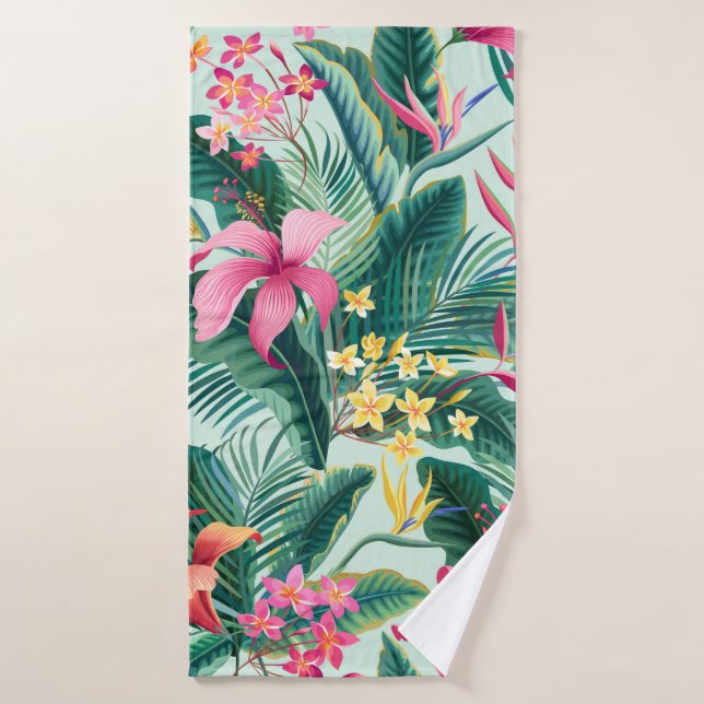 nahtlose tropische Blumenmuster mit Hibiskus und Badehandtuch (Badehandtuch)