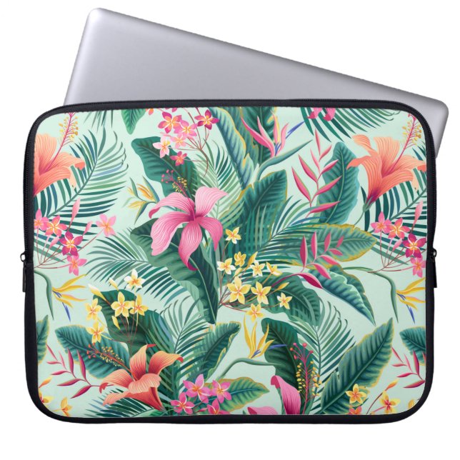 nahtlose tropische Blumenmuster mit Hibiskus und Laptopschutzhülle (Vorderseite)