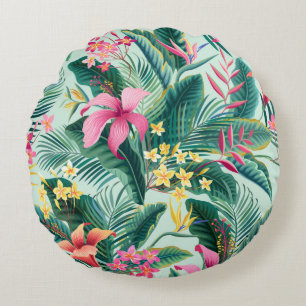 nahtlose tropische Blumenmuster mit Hibiskus und Rundes Kissen