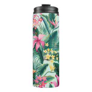 nahtlose tropische Blumenmuster mit Hibiskus und Thermosbecher