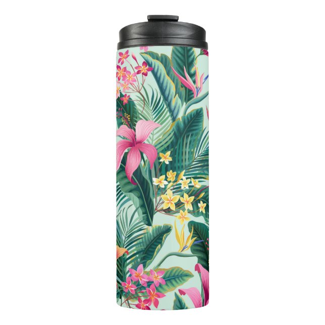 nahtlose tropische Blumenmuster mit Hibiskus und Thermosbecher (Vorderseite)