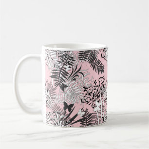 Nahtlose tropische Dschungelpalme tropische Blätte Kaffeetasse