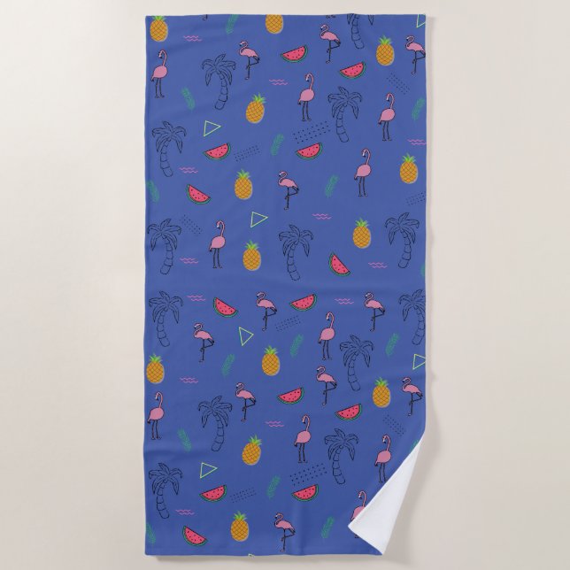 Nahtlose tropische Muster mit Flamingo-Ananas Strandtuch (Vorderseite)