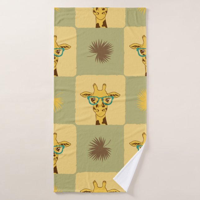 Nahtlose tropische Muster mit Giraffe und Palme Badehandtuch (Badehandtuch)