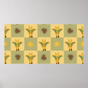 Nahtlose tropische Muster mit Giraffe und Palme Poster