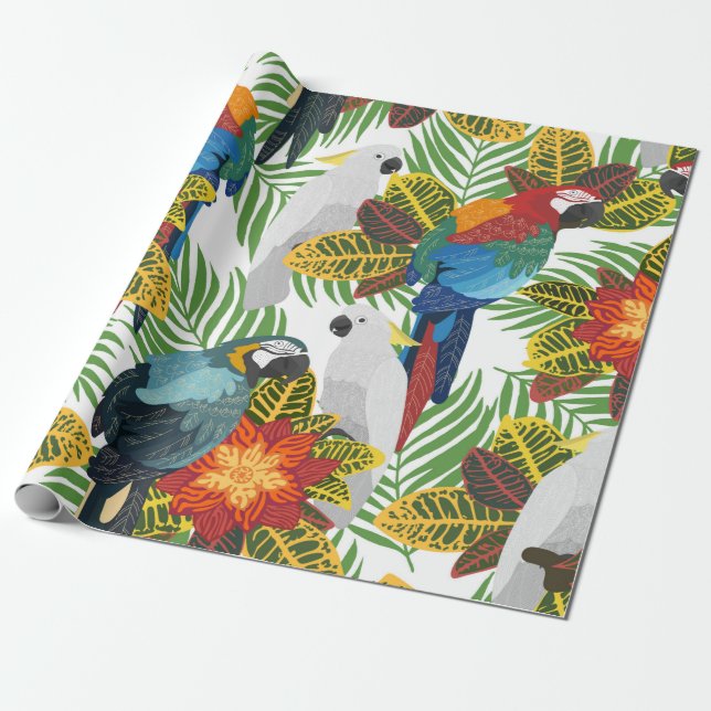 Nahtlose tropische Muster mit Papageien. Geschenkpapier (Ungerollt)