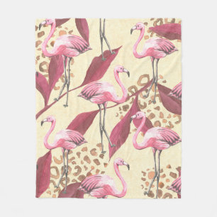 Nahtlose tropische Muster mit rosa Flamingo, Lev Fleecedecke