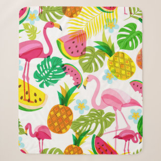 Nahtlose tropische Muster mit rosa Flamingo, Palme Sherpadecke
