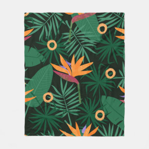 Nahtlose tropische Muster mit Strelitzia-Blume und Fleecedecke