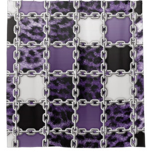 Nahtlose ultraviolette Leoparden und Silberkettche Duschvorhang
