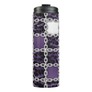 Nahtlose ultraviolette Leoparden und Silberkettche Thermosbecher