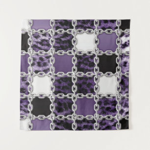 Nahtlose ultraviolette Leoparden und Silberkettche Wandteppich