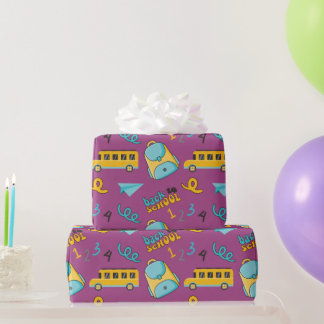 Nahtlose Umschlagpapier: Tasche und Schulbuskunst Geschenkpapier