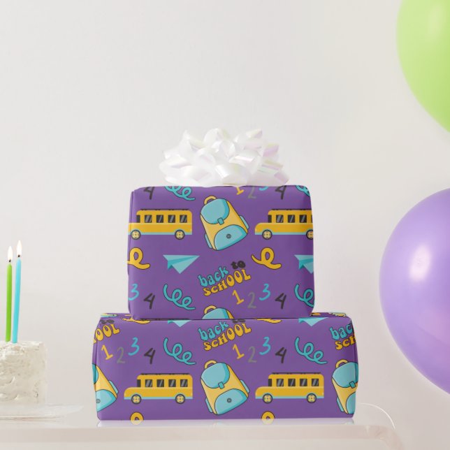 Nahtlose Verpackung: Schulbus, Rucksack Geschenkpapier (Partygeschenke)