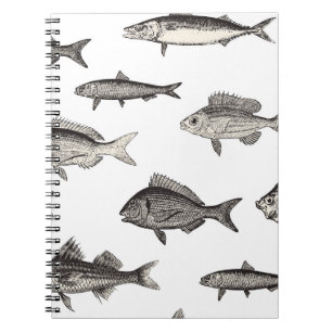 Nahtlose Vintage Fischgemusterung, Fische, Patter Notizblock