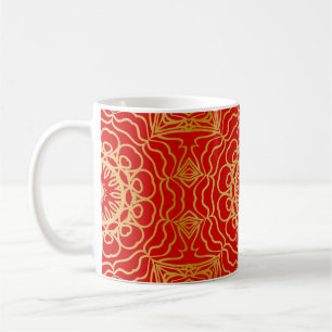 Nahtlose Vintage Muster mit abstrakter Blüte und Kaffeetasse