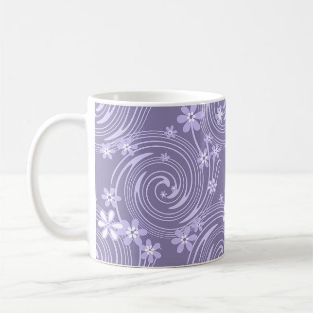 Nahtlose violette, wirbelfarbene Blume Kaffeetasse (Links)
