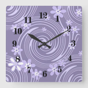 Nahtlose violette, wirbelfarbene Blume Quadratische Wanduhr