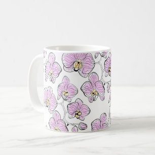Nahtlose Wasserfarbe-Orchideen Phalaenopsis-Blumen Kaffeetasse