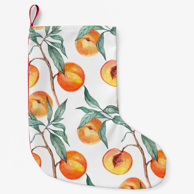 Nahtlose Wasserfarbenmuster mit Pfirsichen auf ein Kleiner Weihnachtsstrumpf (Vorderseite)