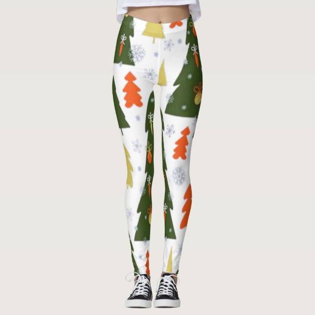 Nahtlose Weihnachtsbaummuster mit dekorierter Einr Leggings (Vorderseite)