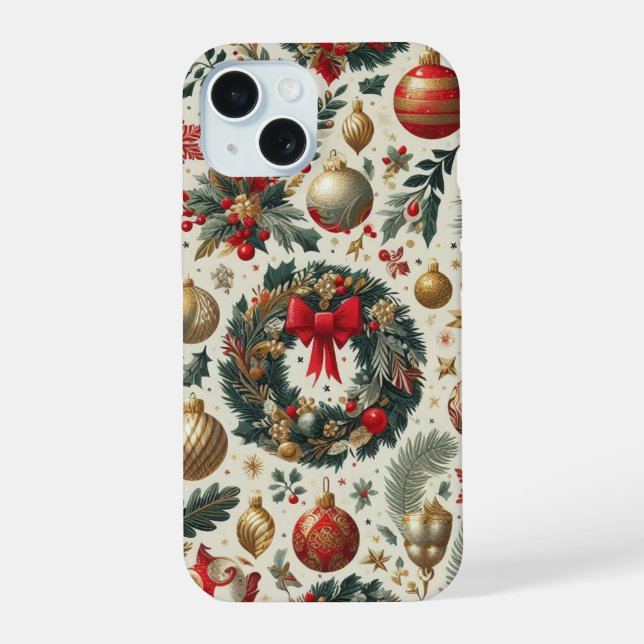 Nahtlose Weihnachtsdekoration iPhone 15 Hülle (Rückseite)