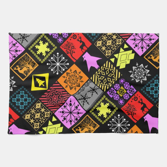 Nahtlose Weihnachtselemente geometrische Schneeflo Geschirrtuch (Horizontal)