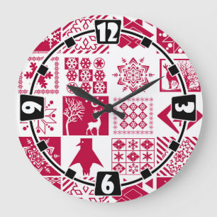 Nahtlose Weihnachtselemente geometrische Schneeflo Große Wanduhr