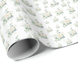 Nahtlose Weißrose-Blume mit Eukalyptus-Muster Geschenkpapier