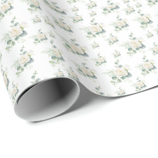 Nahtlose Weißrose-Blume mit Eukalyptus-Muster Geschenkpapier