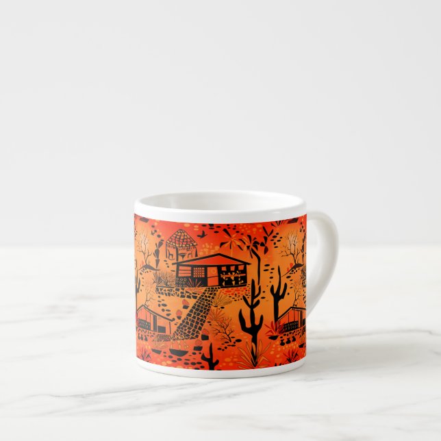 Nahtlose Wüstenlandschaft mit schwarzen Orangen Espressotasse (Vorderseite Rechts)