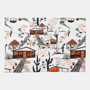 Nahtlose Wüstenlandschaft mit schwarzen Orangen Geschirrtuch