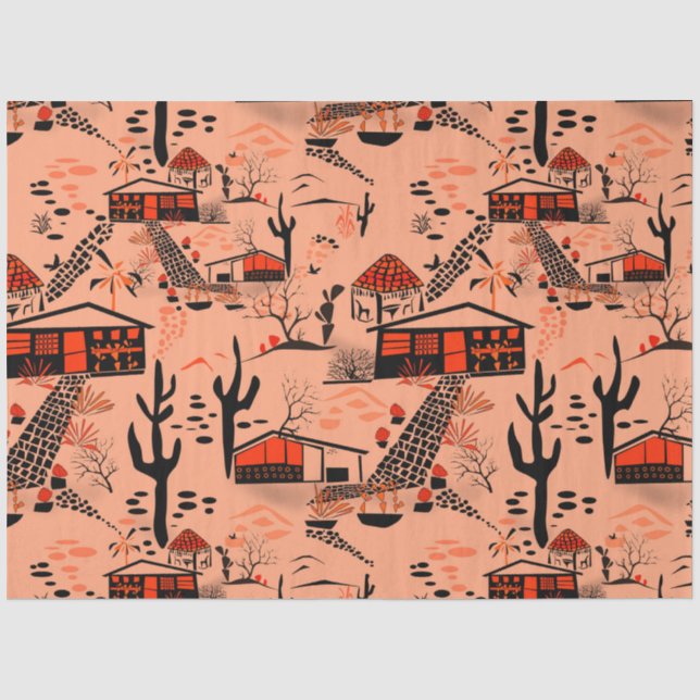 Nahtlose Wüstenlandschaft mit schwarzen Orangen Seidenpapier (Vorderseite)