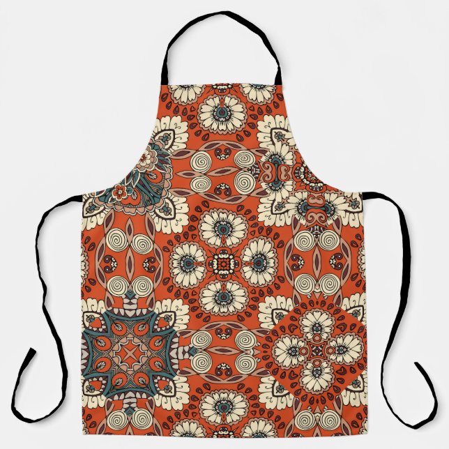 Nahtlose Ziermuster mit Blumen und Paiseln Schürze (Vorderseite)