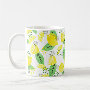 Nahtlose Zitronenmuster in Aquarellfarbe mit Früch Kaffeetasse