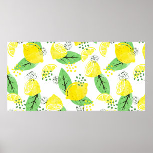 Nahtlose Zitronenmuster in Aquarellfarbe mit Früch Poster
