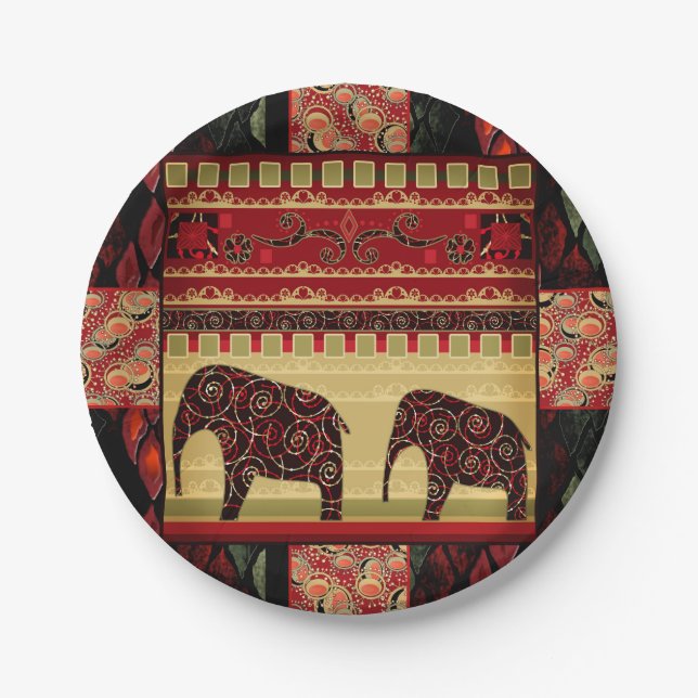 Nahtloser afrikanischer Patchwork-Ornamentschmuck  Pappteller (Vorderseite)