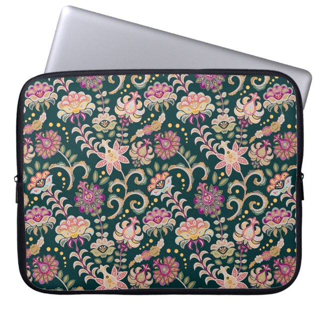 Nahtloser blumiger Hintergrund. Rosa Blume und Pac Laptopschutzhülle (Vorderseite)