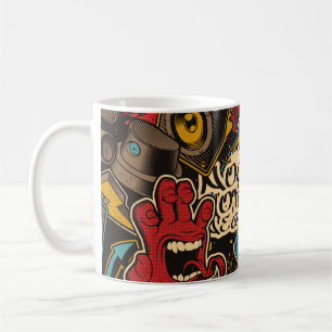 Nahtloser Graffiti-Hintergrund. Farbenfrohe nahtlo Kaffeetasse