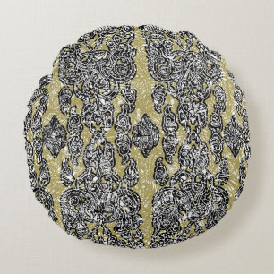  nahtloser Grunge Kambodscha, floralpatternethnisc Rundes Kissen