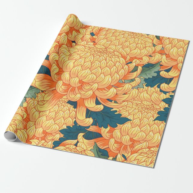 Nahtloser Hintergrund mit gelben Blumen Japanisch  Geschenkpapier (Ungerollt)