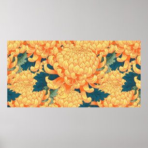 Nahtloser Hintergrund mit gelben Blumen Japanisch  Poster