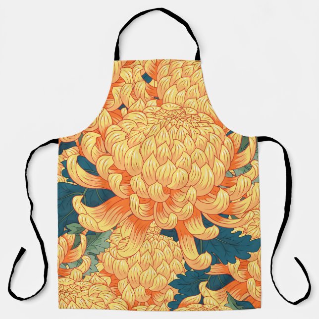 Nahtloser Hintergrund mit gelben Blumen Japanisch  Schürze (Vorderseite)